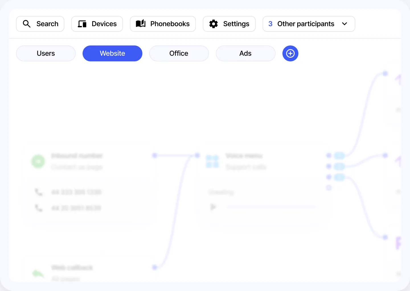Separate Website, Office and Ads tabs in the hosted PBX call flow editor