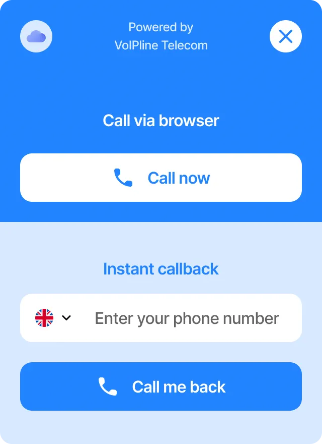 Website call widget combining a Call now button with a phone number field for instant callbacks